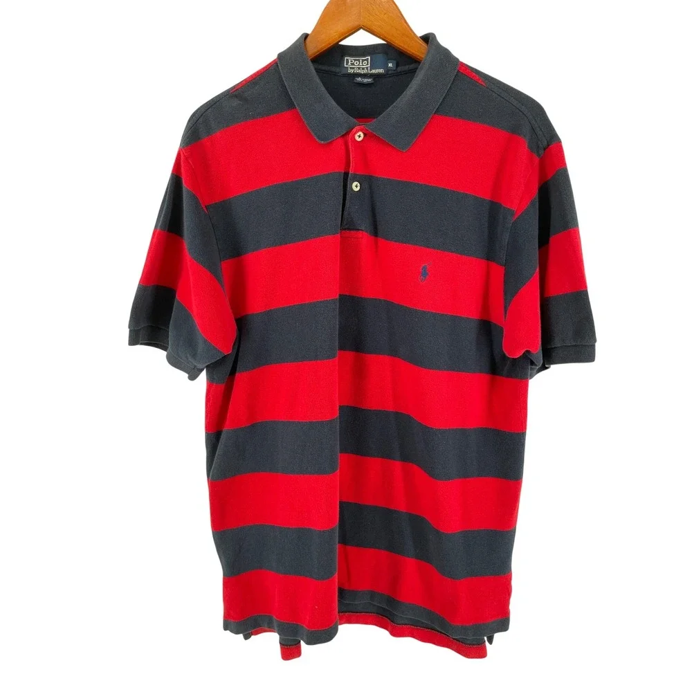 Polo Ralph Lauren Polo Shirt Men‎ XL Red Blue Rugby Stripe Y2K Americana Preppy